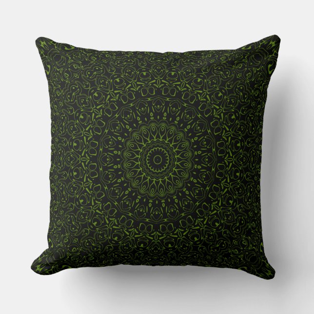 Almofada Avocado Green Mandala com simetria geométrica (Frente)