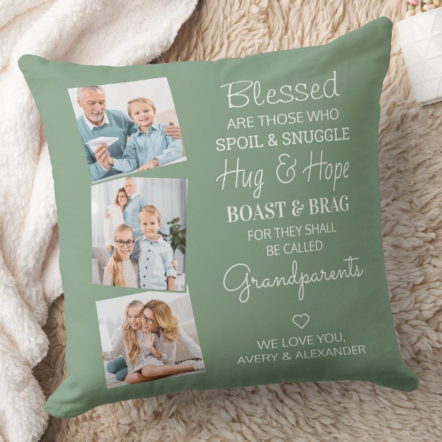 Almofada Avós 3 Foto Personalizada Sage Green (Criador carregado)