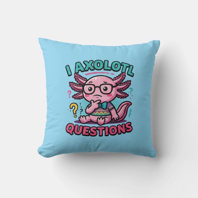 Almofada Axolote Nerd Cute Eu Axolote Perguntas Marcas Meme (Frente)