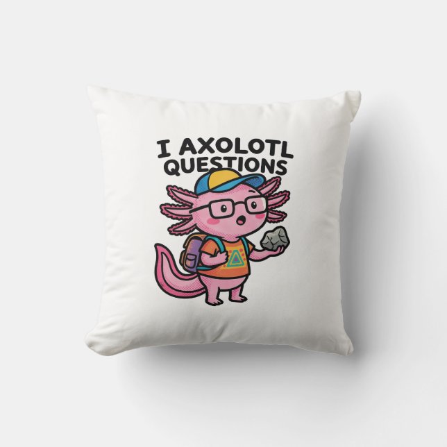 Almofada Axolote Nerd Sarcástico Eu Faço Perguntas de Axolo (Frente)