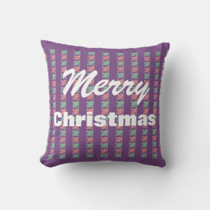 Almofada Azevinho de Natal Retro Xadrez Vermelho Verde Roxo