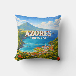 Almofada Azores Portugal Vintage Travel Poster Pillow