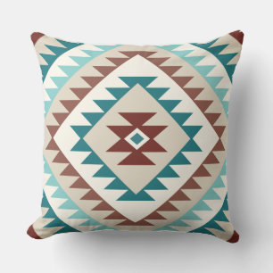 Almofada Aztec Diamond Motif Design Teals Creams Browns
