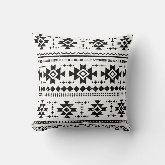 Almofada Aztec tribal, fundo branco vintage. (Frente)