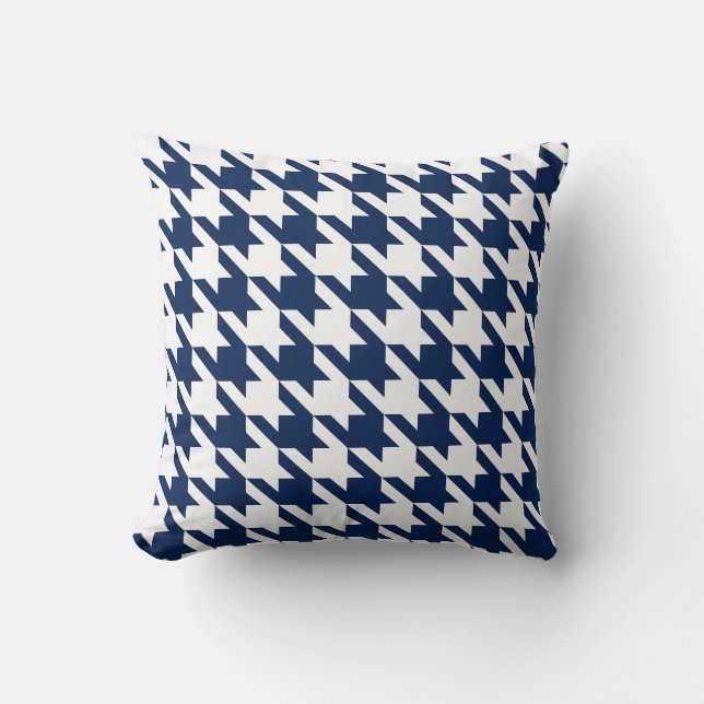 Almofada Azuis marinhos brancos Pied De Poule Houndstooth (Frente)