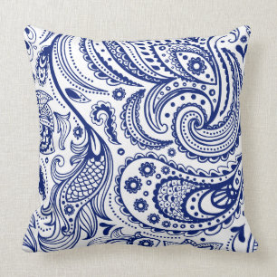 Almofada Azuis marinhos Paisley-Brancos florais do vintage
