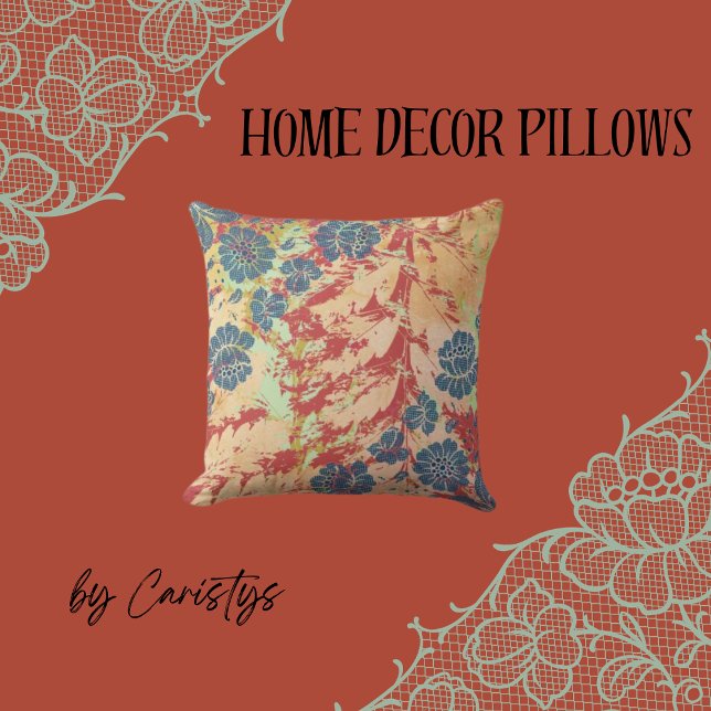 Almofada Azul Abstrato, Amarelo, Vermelho, Verde Contemporâ (Criador carregado)