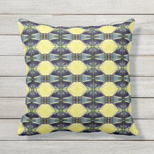 Almofada Azul abstrato + Teste padrão náutico amarelo