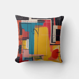 Almofada Azul Amarelo Vermelho - Arte Modernista Abstrato