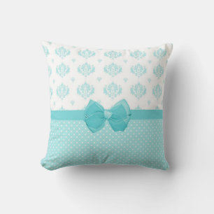 Almofada Azul Aqua Damasco com Faixa Turquesa