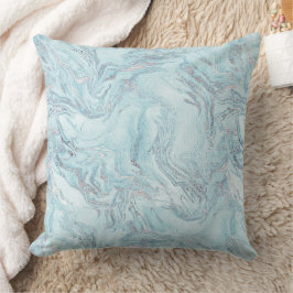 Almofada Azul Aqua Silver Marble Swirls