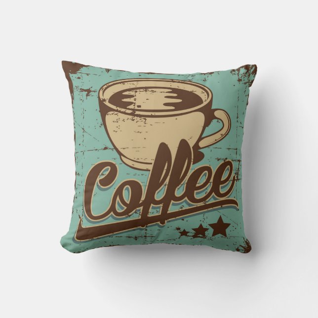 Almofada Azul-Azul-Café Clássico Retroativo (Frente)