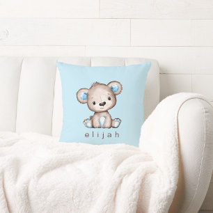 Almofada Azul-Bebê-Urso Castanho Personalizado