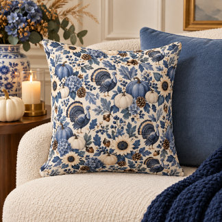 Almofada Azul Branco Chinoiserie Floral de Peru do Dia de A