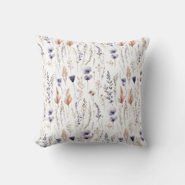 Almofada Azul Branco Cinza Marrom Bege Flores Silvestres Bo