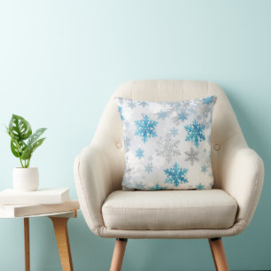 Almofada Azul Branco Floco de Neve Natal