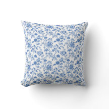 Azul Branco Vintage Toile Floral 