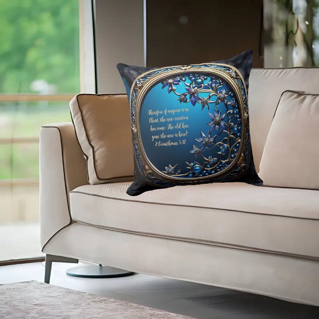 Almofada Azul brilhante com Bíblia personalizável Dourada V (Criador carregado)