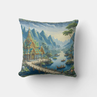 Almofada Azul Cênico do Thibaut Asiático e Decoração Verde
