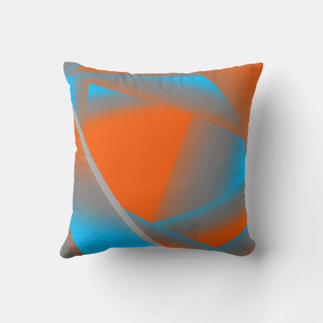 Almofada Azul Cinza Laranja Ombre Arte Abstrata Geométrica (Verso)