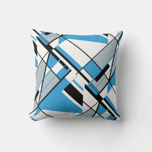 Almofada Azul, Cinza, Preto, Abstrato branco, Design angula
