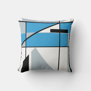 Almofada Azul, Cinza, Preto, Abstrato Design Diagonal Branc