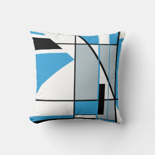 Almofada Azul, Cinza, Preto, Mosaico Branco - Abstrato Geom