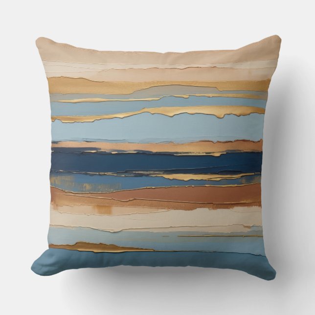 Almofada azul claro, azul escuro, bege, bronze e ouro (Frente)