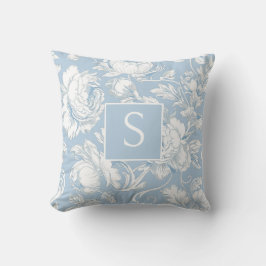 Almofada Azul Claro Monograma Floral Chinoiserie