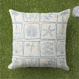 Almofada Azul Cobalto de Linho com Azulejo Costeiro Mediter