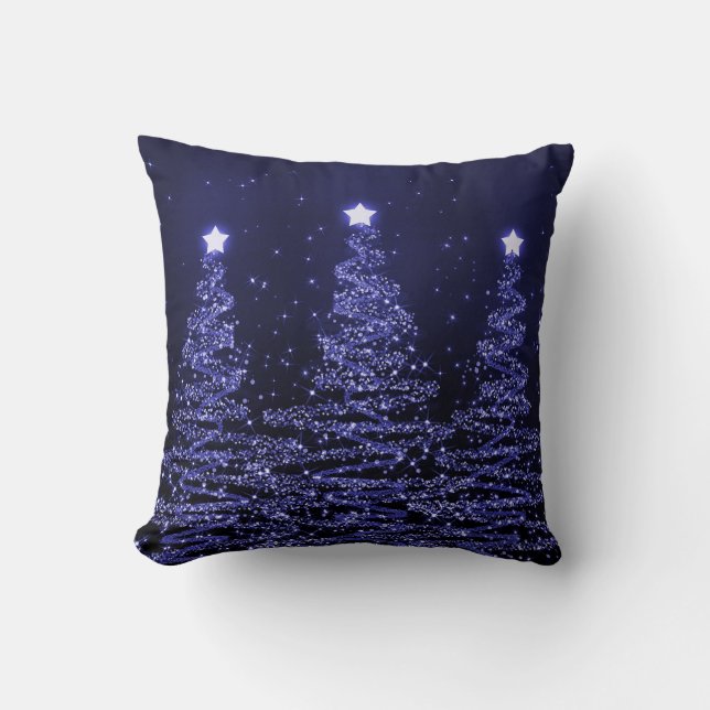 Almofada Azul de Árvores Estimulantes de Natal Elegante  (Frente)