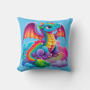 Almofada Azul de Cartoon de Dragão Colorido