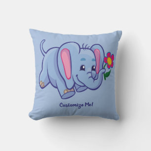 Almofada Azul de elefante para bebês, bonito e adorável, 