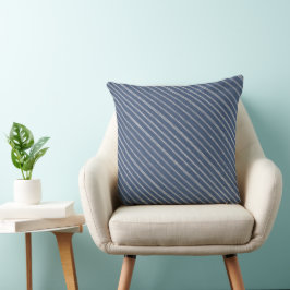 Almofada Azul de Jeans Padrão Listrado Azul e Branco