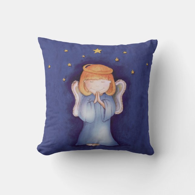 Almofada azul de Natal Anjo (Frente)