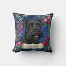 Almofada Azul de Schnauzer Preto Personalizada