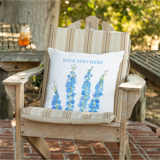 Almofada Azul delfinium floral aquarela elegante (Cadeira)