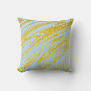 Almofada Azul Dourado Glitter Artístico Padrões Abstratos