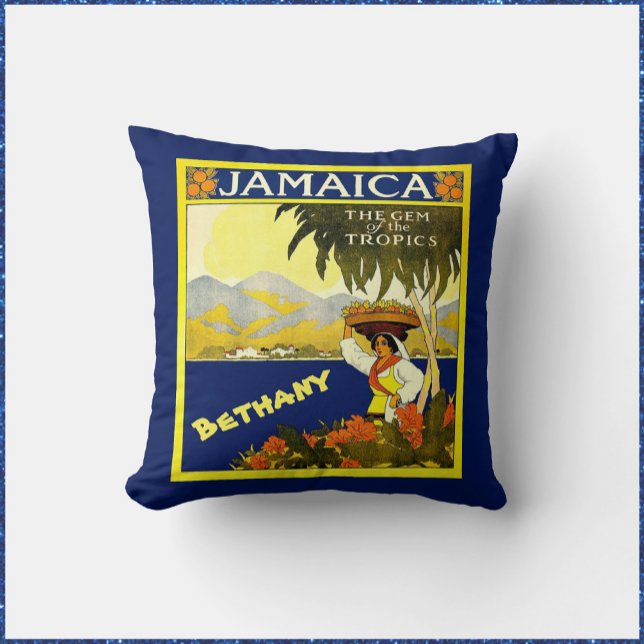 Almofada Azul e Amarelo - Jamaica Tropical (Criador carregado)