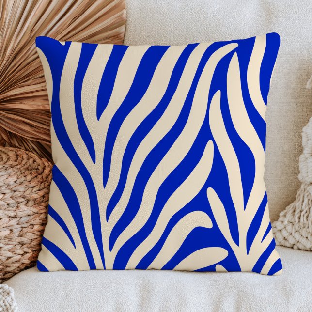 Almofada Azul e Branco Abstrato Botânico BOHO Chic Moderno  (Criador carregado)