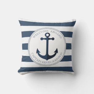Almofada Azul e branco listrado com âncora personalizada