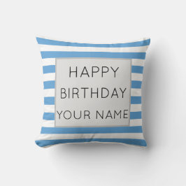 Almofada Azul E Branco Listrado Feliz Aniversário