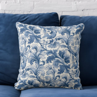Almofada Azul e Branco Renascença Acanthus Damask