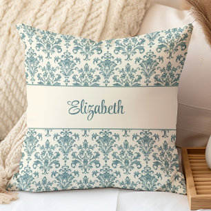 Almofada Azul e Cream Vintage Damask