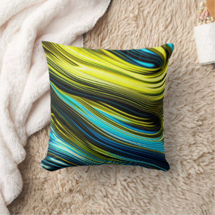 Almofada Azul e Dourado Abstrato de Seda e Rolos de Satanás