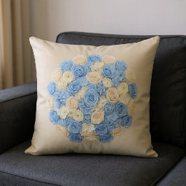 Almofada Azul e Marfim Floral