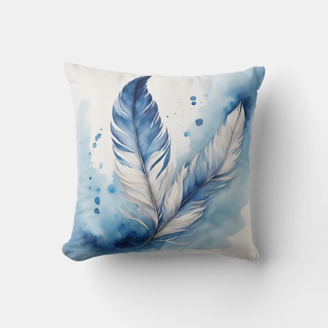 Almofada Azul e Penas Brancas Tranquilas (Frente)