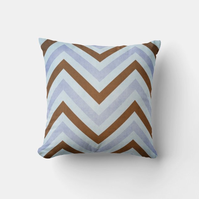 Almofada Azul e travesseiro decorativo de Brown Chevron (Frente)