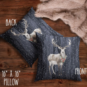 Almofada Azul Elegante e Cinza Neves Reindee Natal