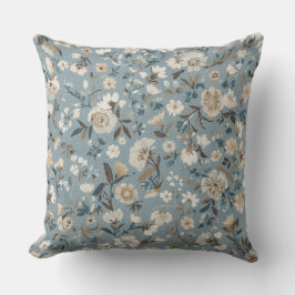 Almofada Azul Empoeirado Marrom Creme Floral Cottage